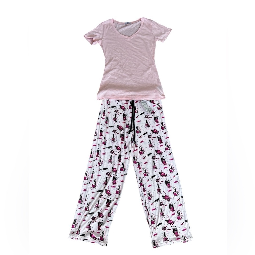 Amanda Cru Novelty Pajamas in Pink Mani Pedi Print Womens Small/ Medium